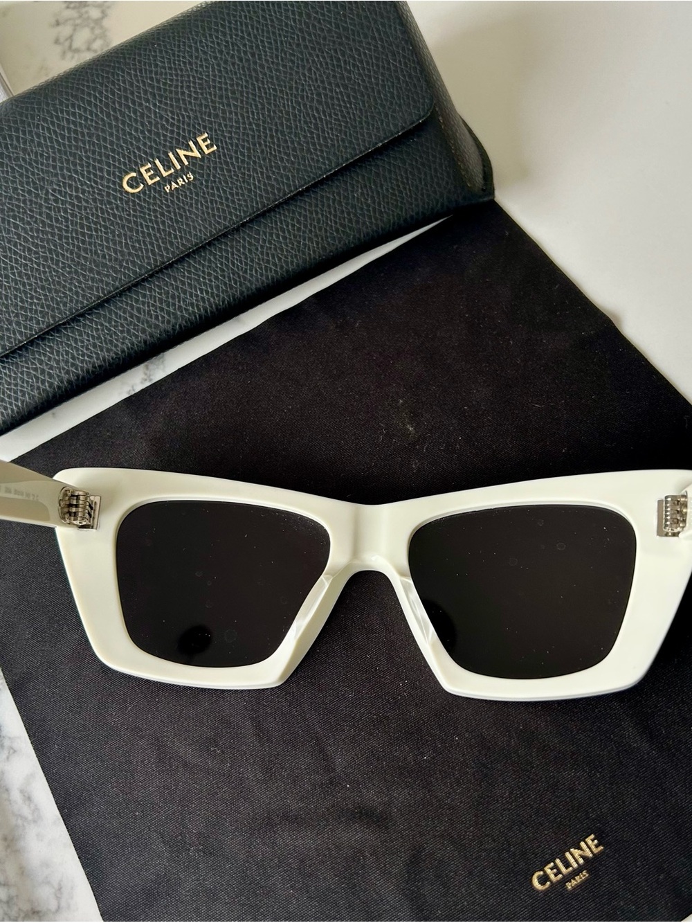Celine White Square Oversized Sunglasses with Black Lenses